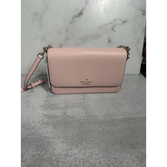 Kate Spade Madison KC430 Saffiano Leather Flap Crossbody Bag Conch Pink NEW - Picture 2 of 14